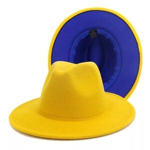 Yellow with Royal Blue Base Unisex Fedora Hat